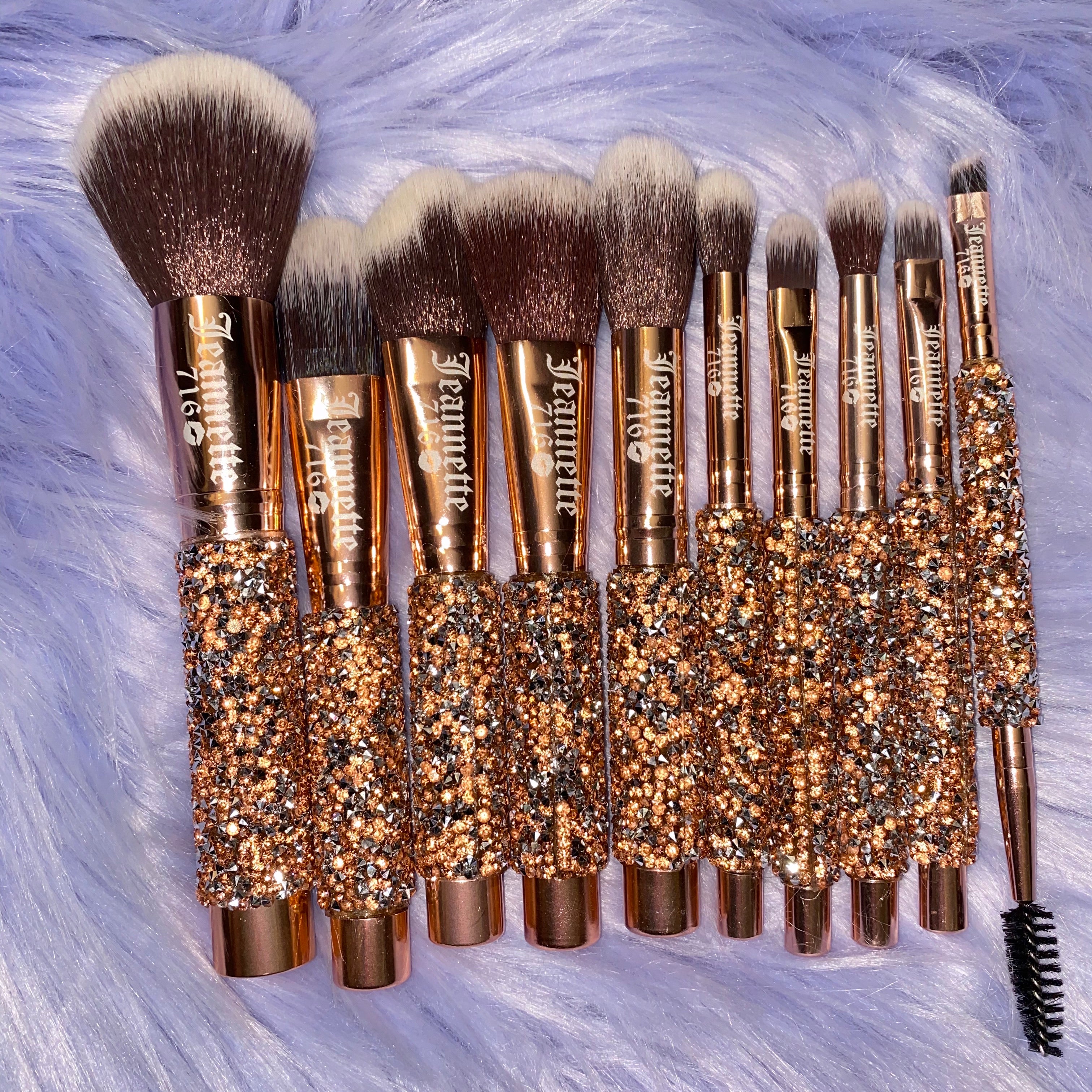 Rose Gold Set Brush Glam & Norelia Diamond Bag Makeup Handled –